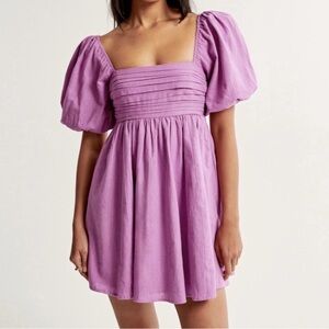 Abercrombie & Fitch Lilac Puff-Sleeve Square-Neck Mini Dress